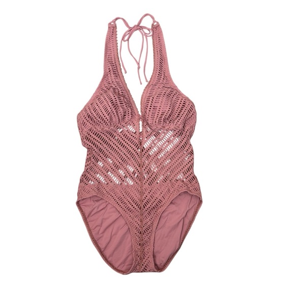 NWOT Robin Piccone Sophia Crochet One Piece Swimsuit In Pink Women’s Size 14 - Picture 2 of 6